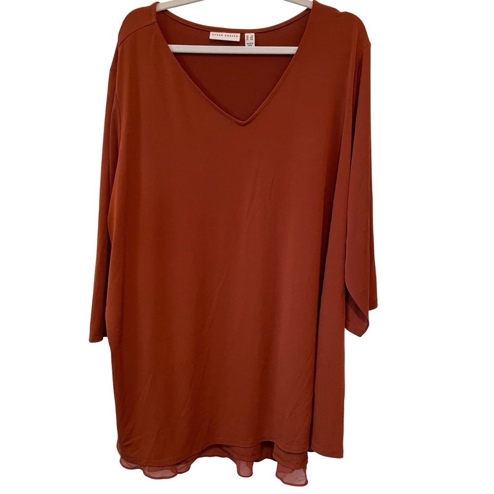 Susan Graver Liquid Knit Size 3X Tunic Blouse Top Terra Cotta Work Travel